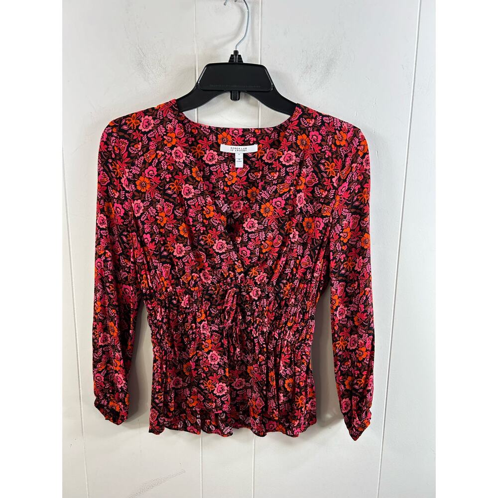 DEREK LAM 10 CROSBY Lilith Floral V Neck Peplum Blouse NWOT SIZE 0 - Picture 4 of 7